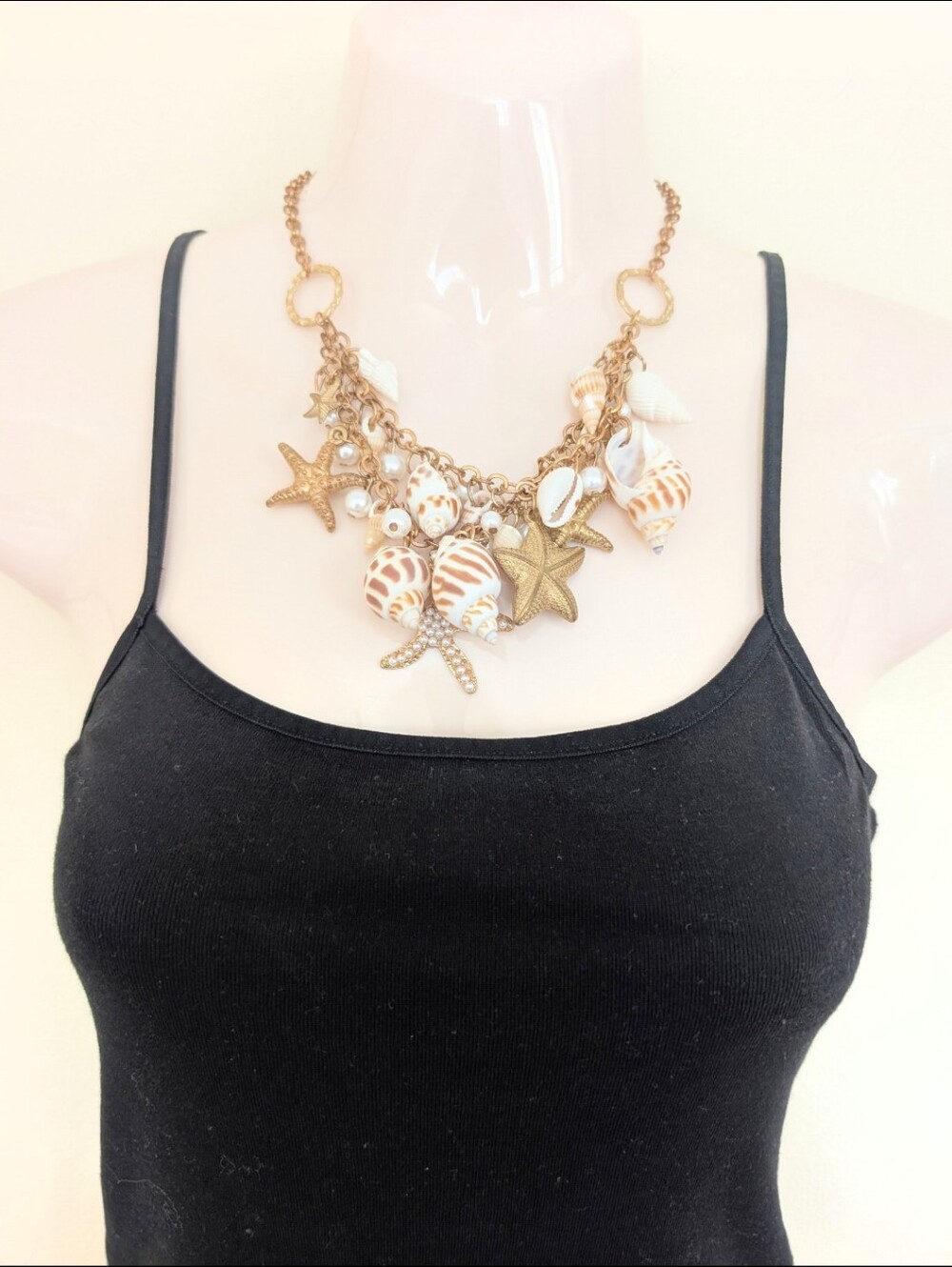Shell Multi Stand Costume Jewelry Necklace Gold